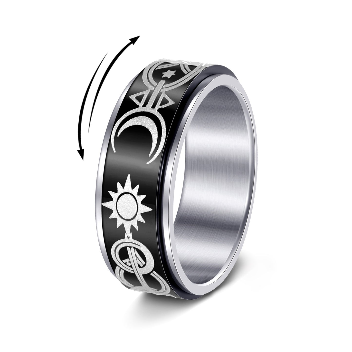 Anello girevole in acciaio inossidabile Luna e Stella unisex con spinner