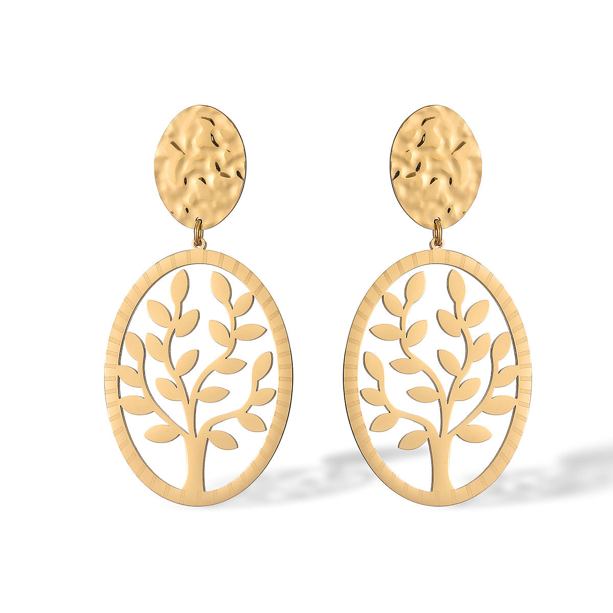 Minimalist Leaf-Shaped Titanium Steel Earrings for Women with Real Gold Plating, Vintage-Inspired and Versatile Fashion Jewelry