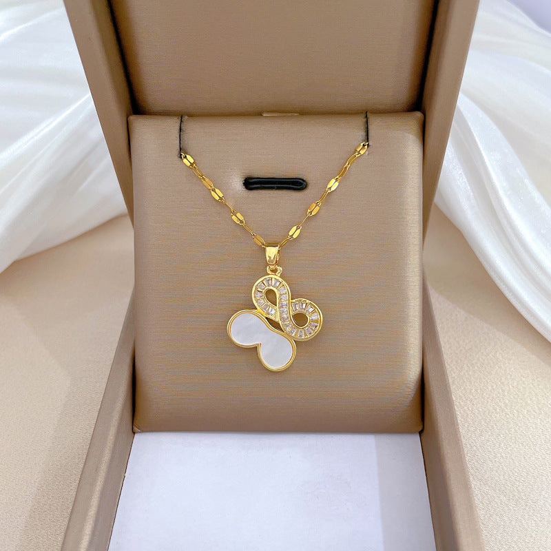 Collar de acero de titanio geométrico minimalista de lujo con incrustaciones de diamantes de imitación para mujer