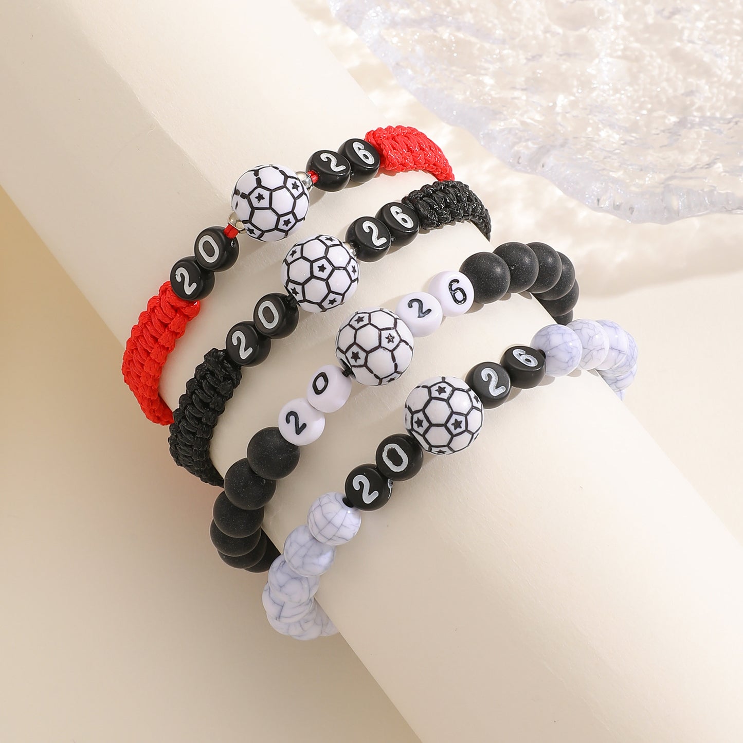 Minimalist Handmade Braided Soccer Bracelet with Resin Beads Unisex Adjustable Commemorative Wristband
