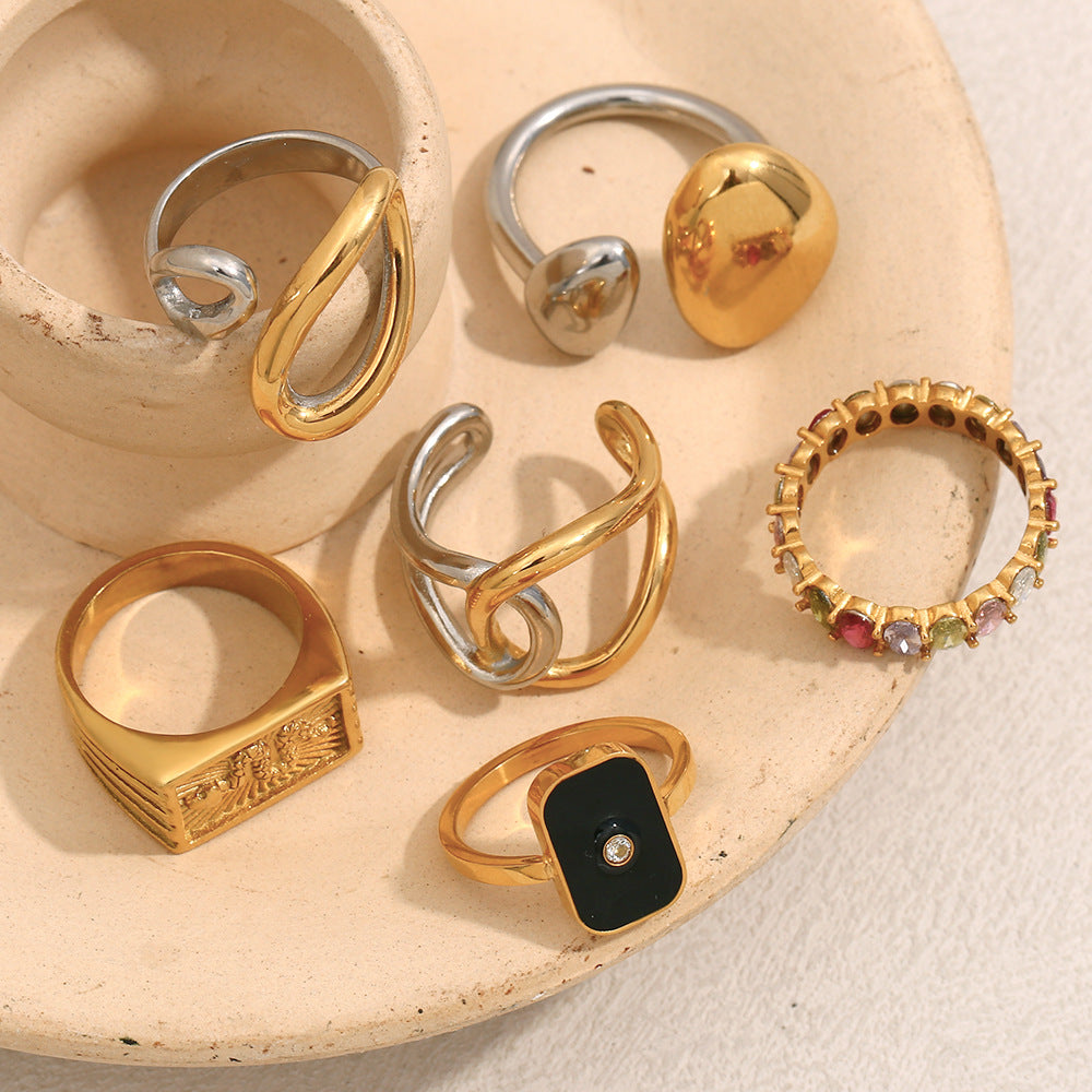 Minimalist Geometric Two-Tone Stainless Steel Ring with 18K Gold Plating for Women