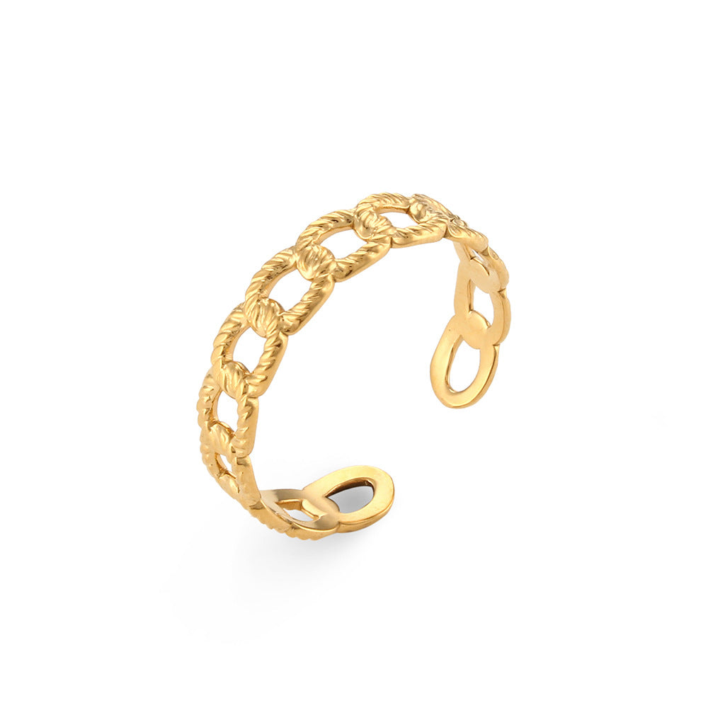 Vintage-Inspired Geometric Stainless Steel Ring with Gold Plating for Women