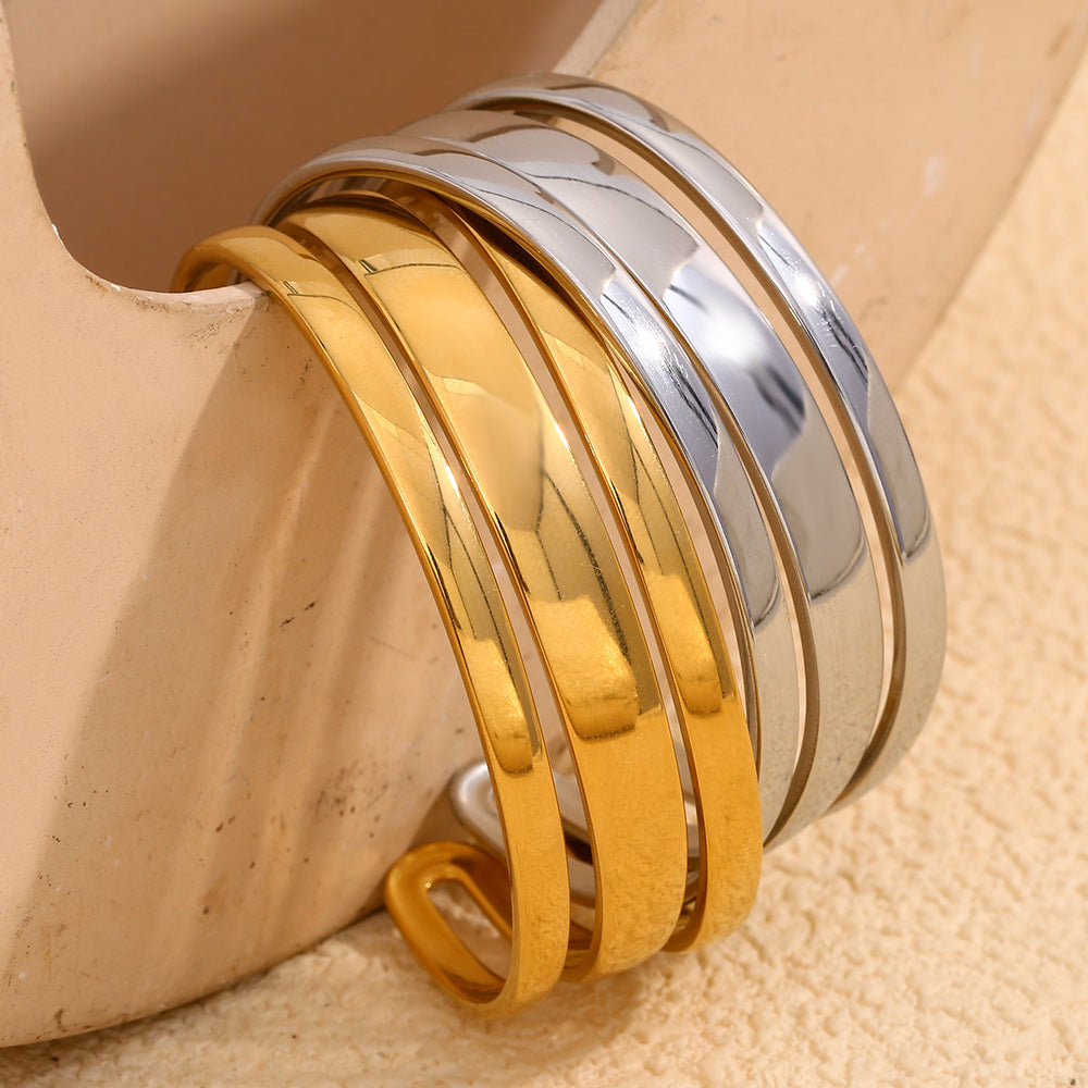 Minimalist Fashionable Double-Layer Bracelet for Women Made of Stainless Steel with 18K Gold Plating