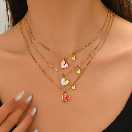 Minimalist Elegant Heart-Shaped Enamel Copper Pendant Necklace for Women with Delicate Clavicle Design