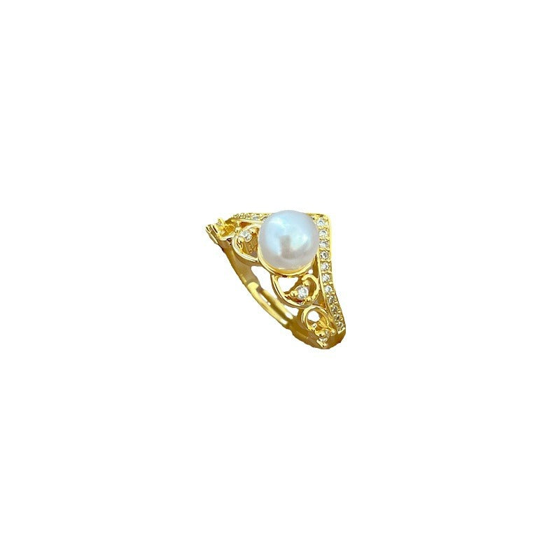 Anello da donna regolabile alla moda in ottone cavo placcato oro a forma di corona in stile cartone animato