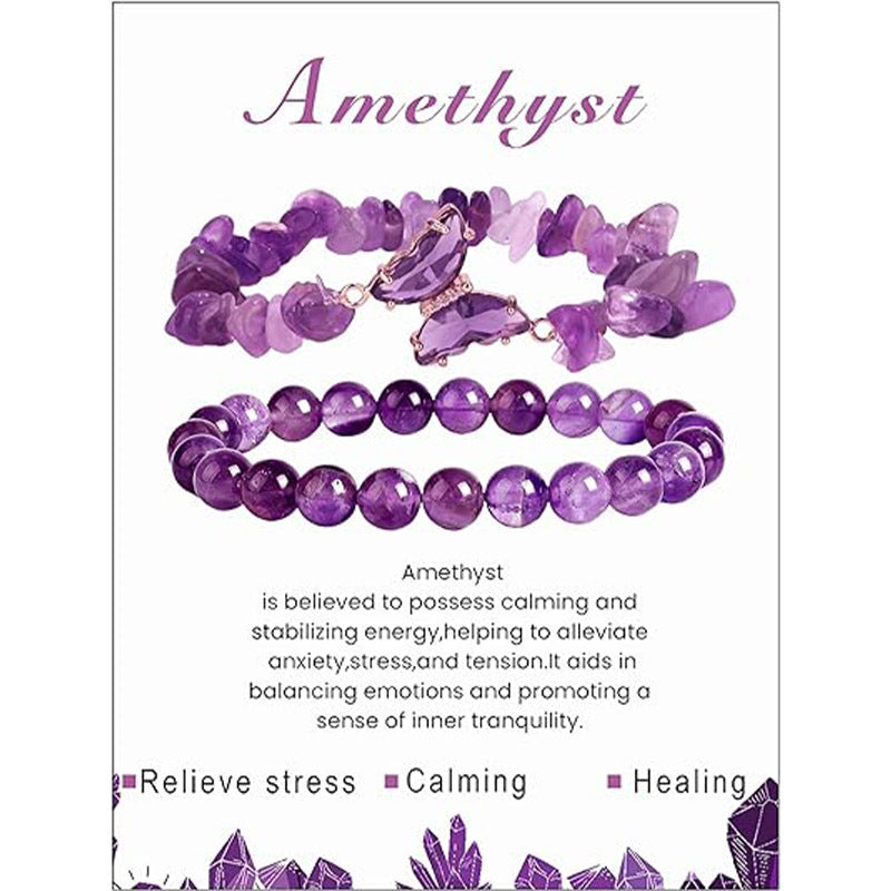 Natural Stone Geometric Butterfly Beaded Bracelet Set for Women