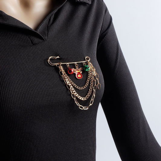 Christmas-Themed Brooch with Reindeer Snowman Bell and Geometric Shapes Alloy Pin for Women
