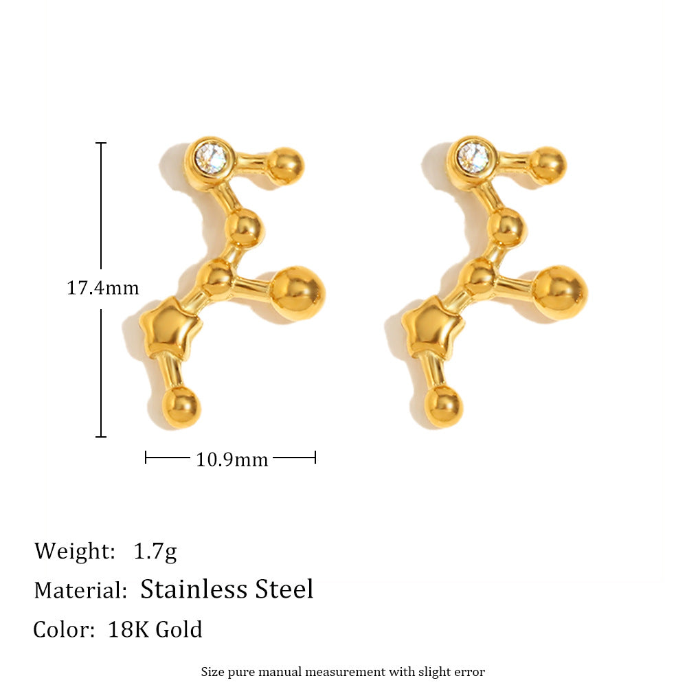 Pendientes de Constelaciones del Zodíaco de Moda en Acero Inoxidable con Baño de Oro de 18K y Detalles de Pedrería