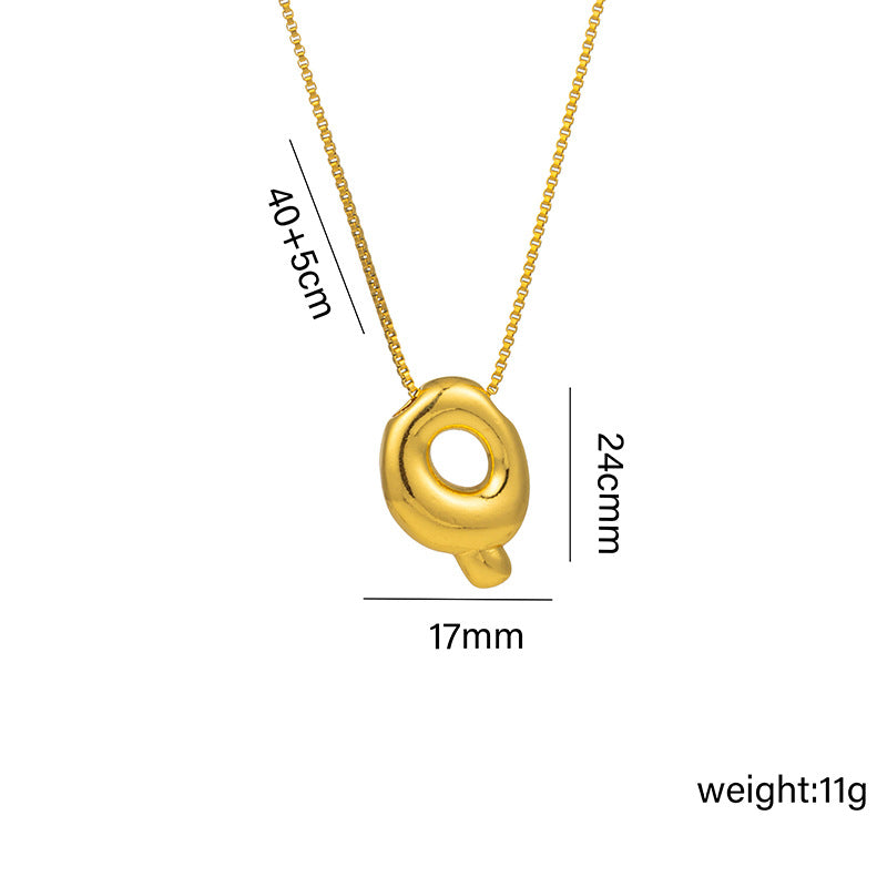 Bonito collar con dije de burbuja en forma de letra Q, estilo Q, de acero de titanio con chapado en oro de 18 quilates para mujer