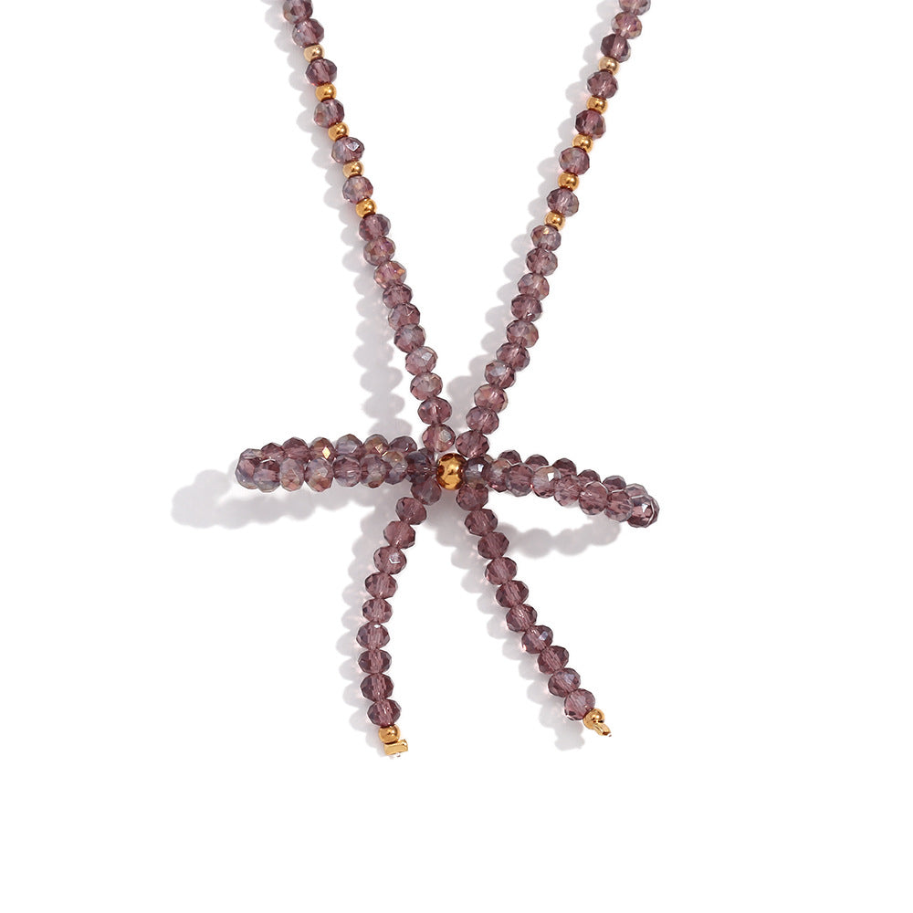 Fashionable Bow-Knot Pendant Necklace for Women with Stainless Steel Chain and Titanium Steel Pendant, Electroplated Finish, Geometric Design