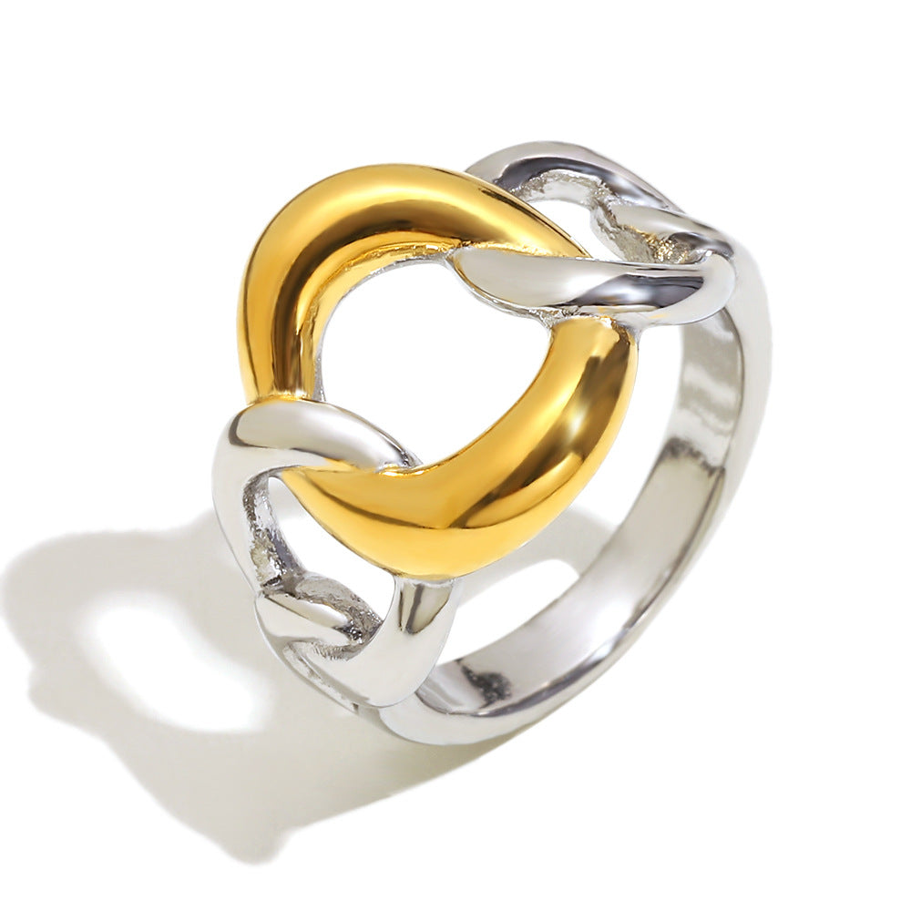 Anello da donna in acciaio inossidabile placcato oro 18 carati dal design geometrico minimalista con catena circolare