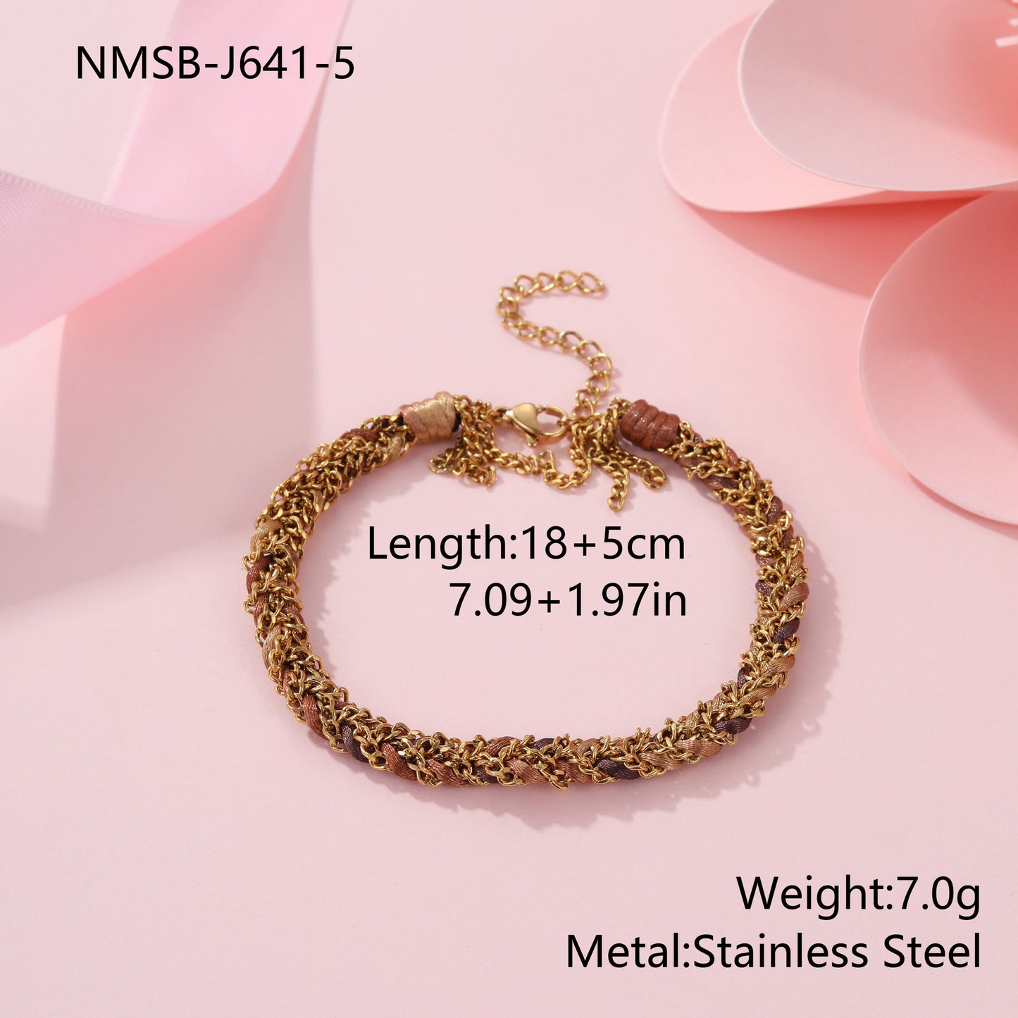 Fashionable Geometric Stainless Steel Braided Rope Bracelet with Tassel and Plated Finish for Women