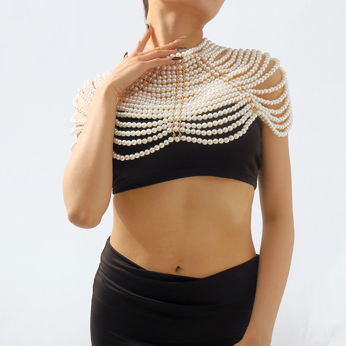 Catena per il corpo geometrica in stile vintage con intarsio di perle sintetiche da donna