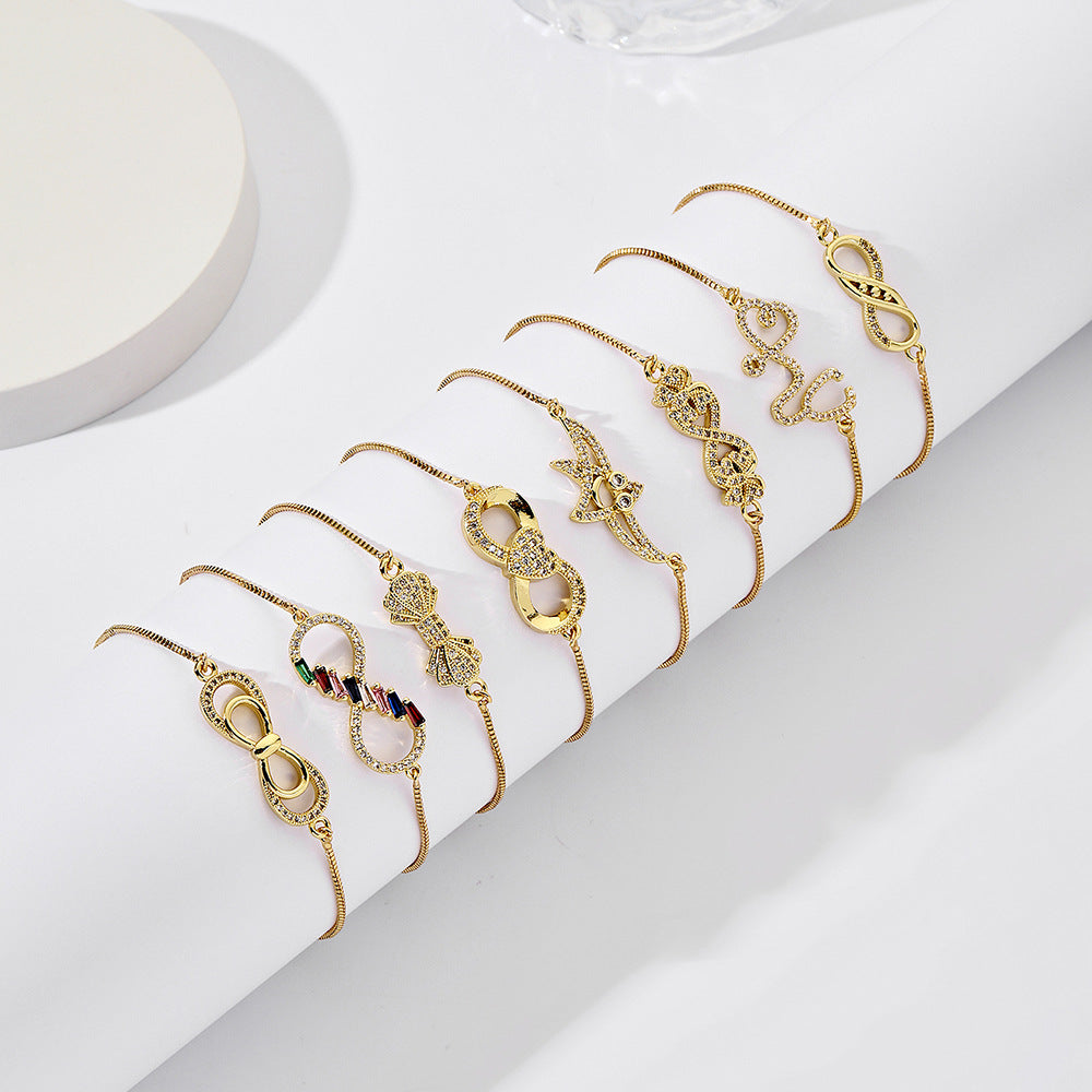Minimalist Geometric Round Brass Plated Bracelet with Cubic Zirconia for Women