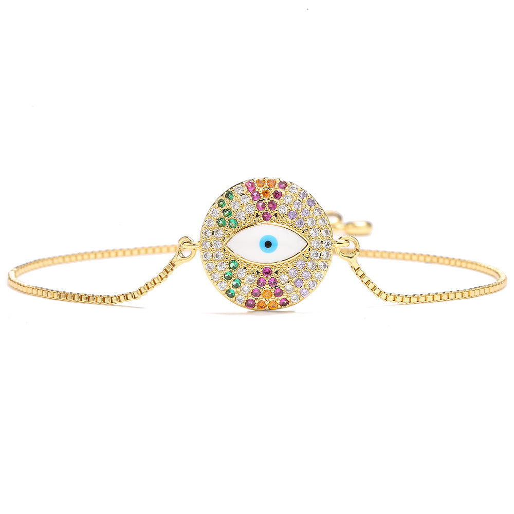 Luxury Adjustable Evil Eye Bracelet in Copper with Gold Plating and Enamel Finish Geometric Design Women's Fashion Accessory