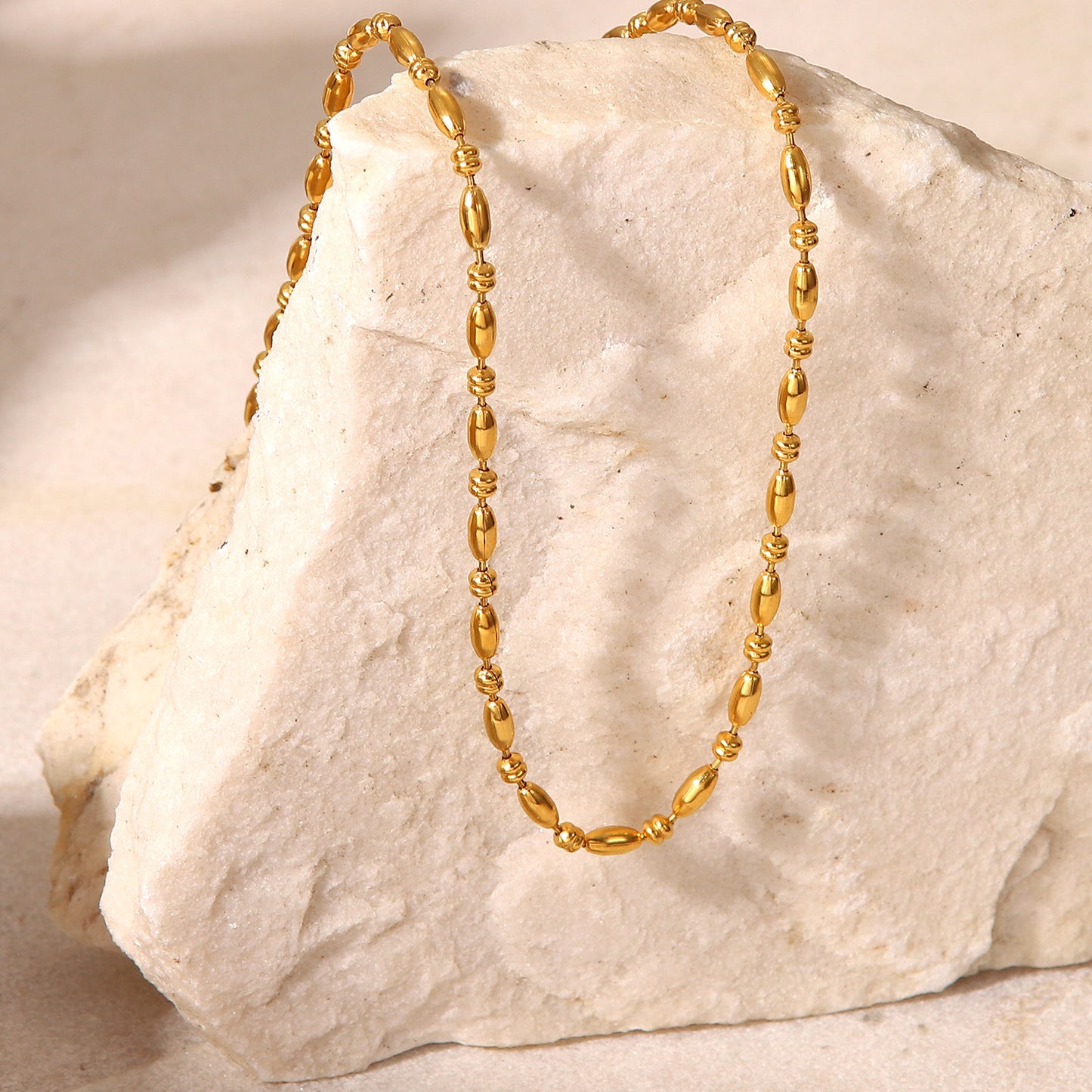 Minimalist 18K Gold Plated Geometric Oval Bead Stainless Steel Multi-Layer Necklace for Women