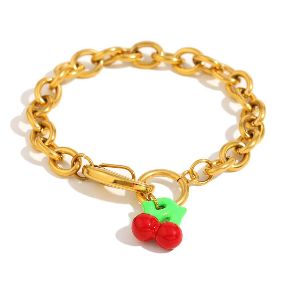 Fashionable Fruit-Shaped Acrylic Pendant Bracelet for Women with Stainless Steel Chain and 18K Gold Plating