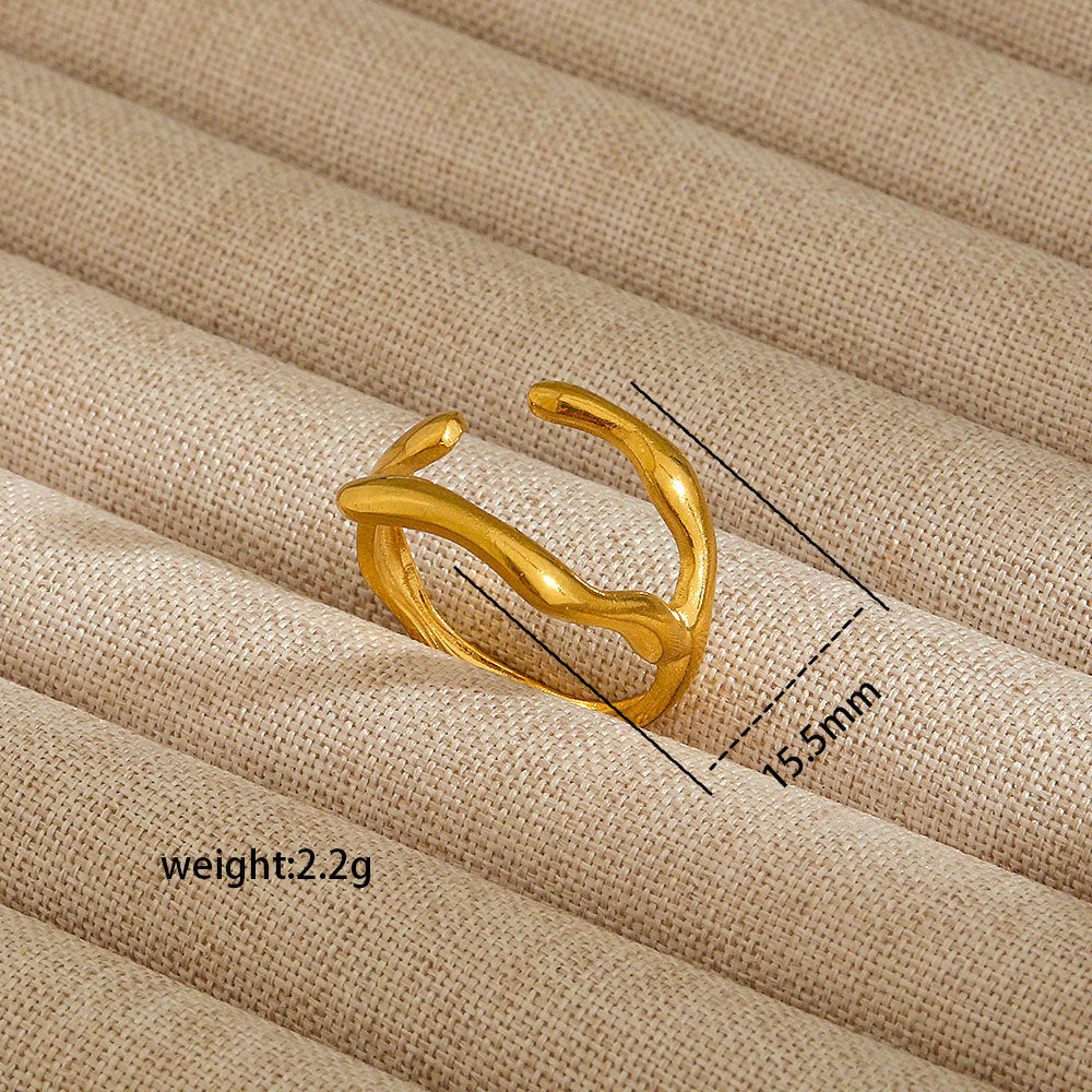 Anello aperto da donna in acciaio al titanio con forma geometrica e a cuore, stile INS, con finitura placcata