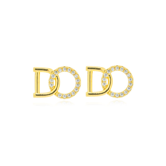 Collar con colgante de letra minimalista de lujo para mujer en acero de titanio con incrustaciones de diamantes de imitación y acabado galvanizado en cadena tipo O