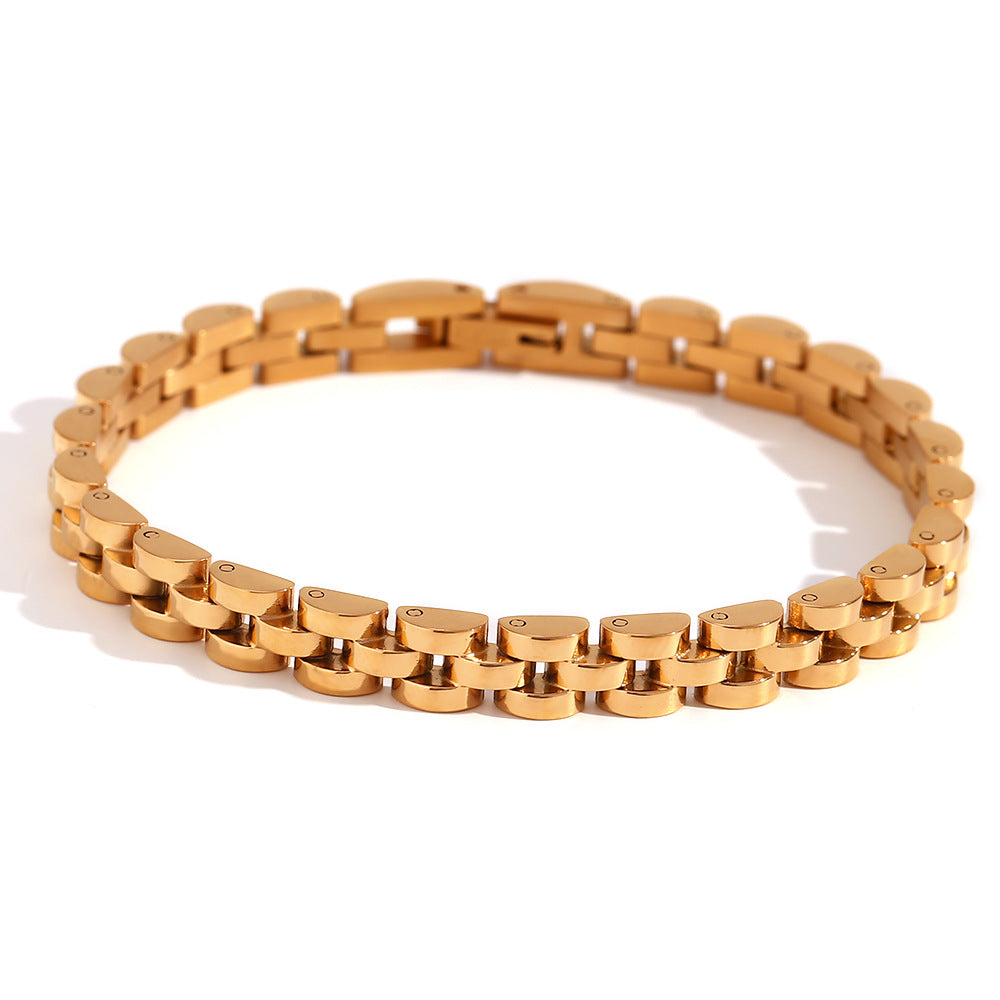 Minimalist Geometric Titanium Steel Bracelet Set with 18K Gold Plated Stainless Steel Chain for Women