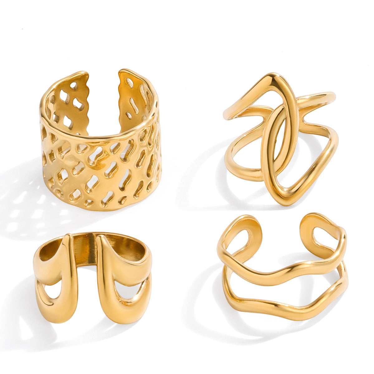 Anello da donna in acciaio inossidabile geometrico placcato in titanio con finitura minimalista di lusso