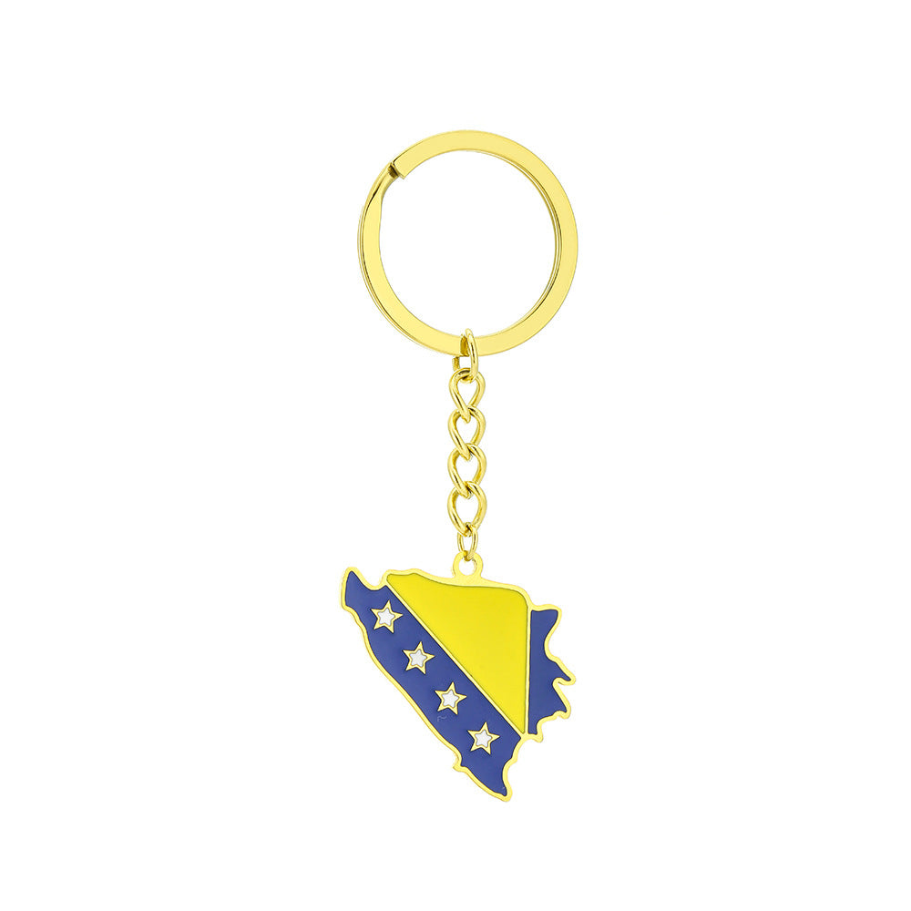 Llavero de Acero Inoxidable Esmaltado con la Bandera de Bosnia y Herzegovina con Forma de Mapa Geométrico