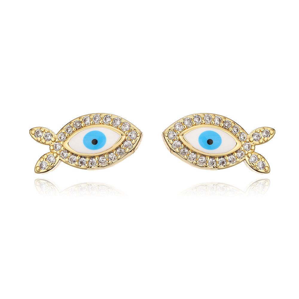 Minimalist Geometric Copper Earrings with 18K Gold Plating and Enamel Finish, Zirconia Inlay for Women