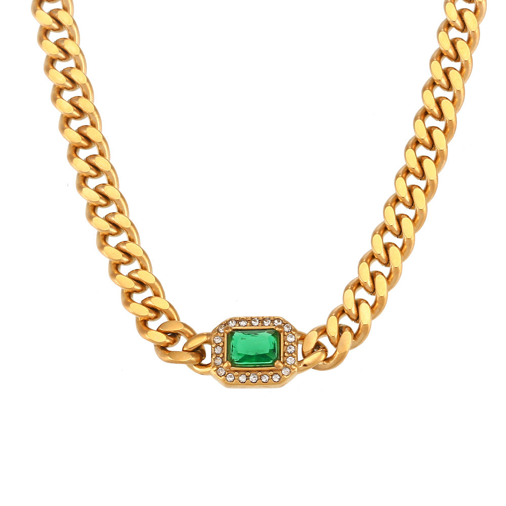 Collar cubano de mujer, moderno, geométrico, de acero inoxidable con detalles de diamantes de imitación, acabado chapado.