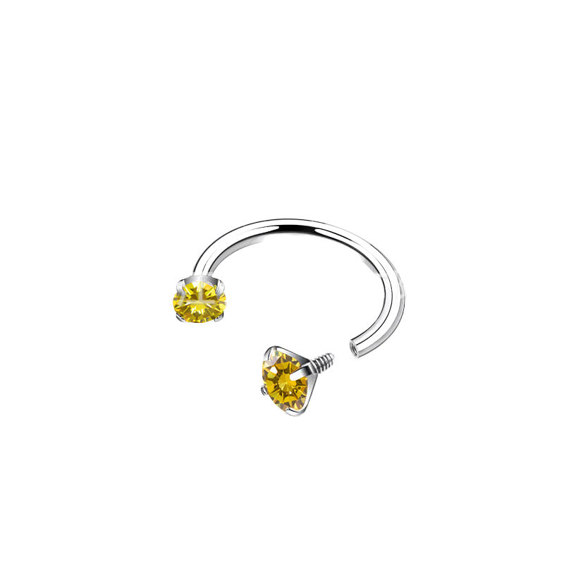 Fashion OL Style Horseshoe-Shaped Titanium Alloy Nose Stud with Polished Finish and Cubic Zirconia Inlay for Unisex Piercing