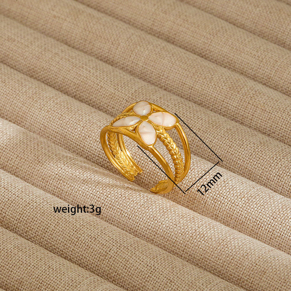 Anello aperto da donna in acciaio al titanio con forma geometrica e a cuore, stile INS, con finitura placcata