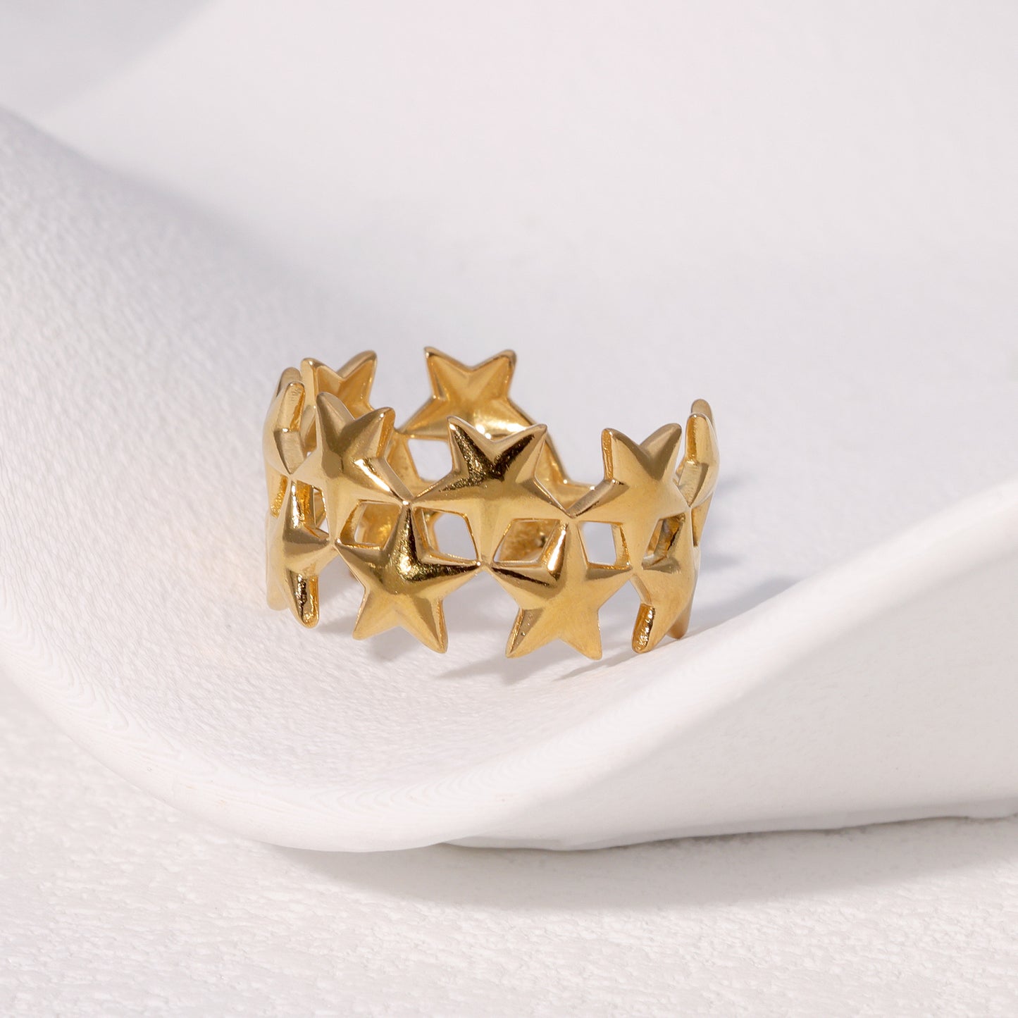 Anillo abierto vintage minimalista de acero inoxidable chapado en oro de 18 quilates con diseño de corazón, floral, geométrico y estrella para mujer