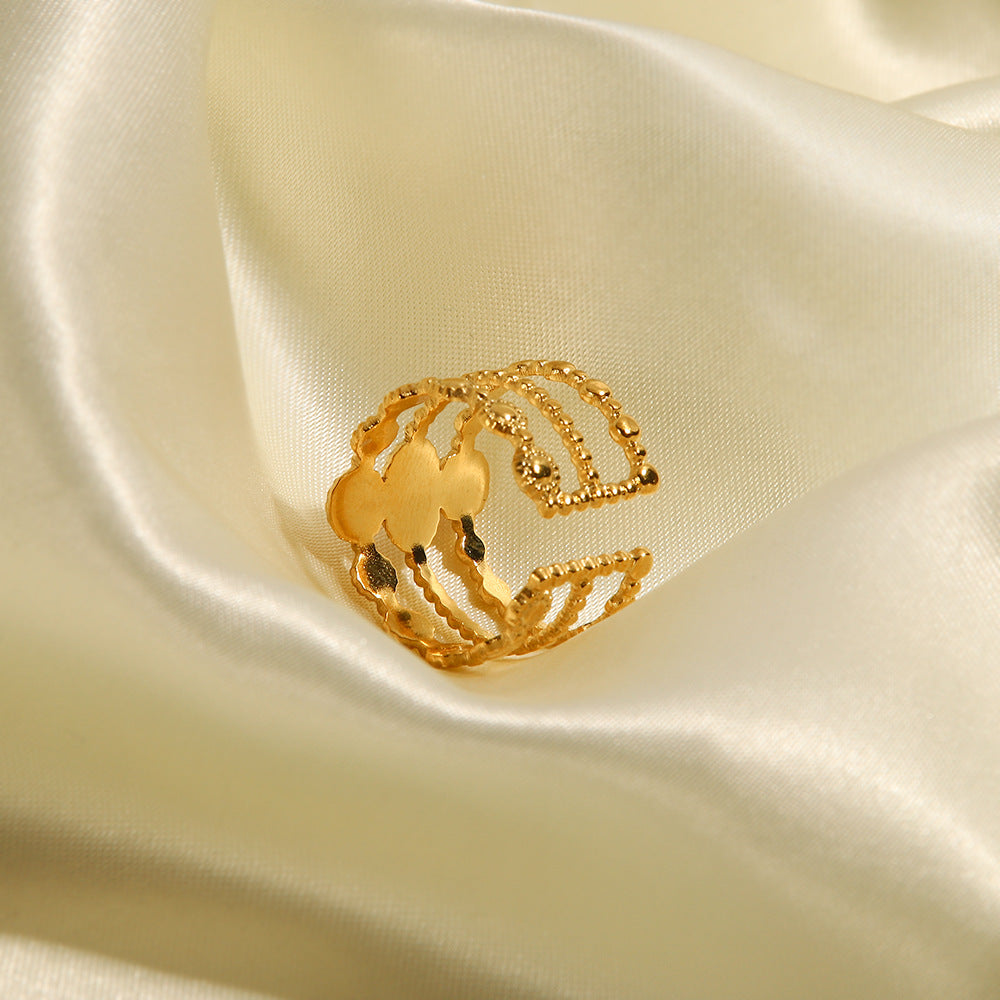 Anillo de dedo ajustable de acero inoxidable rosa, geométrico, minimalista, con incrustaciones de gemas para mujer