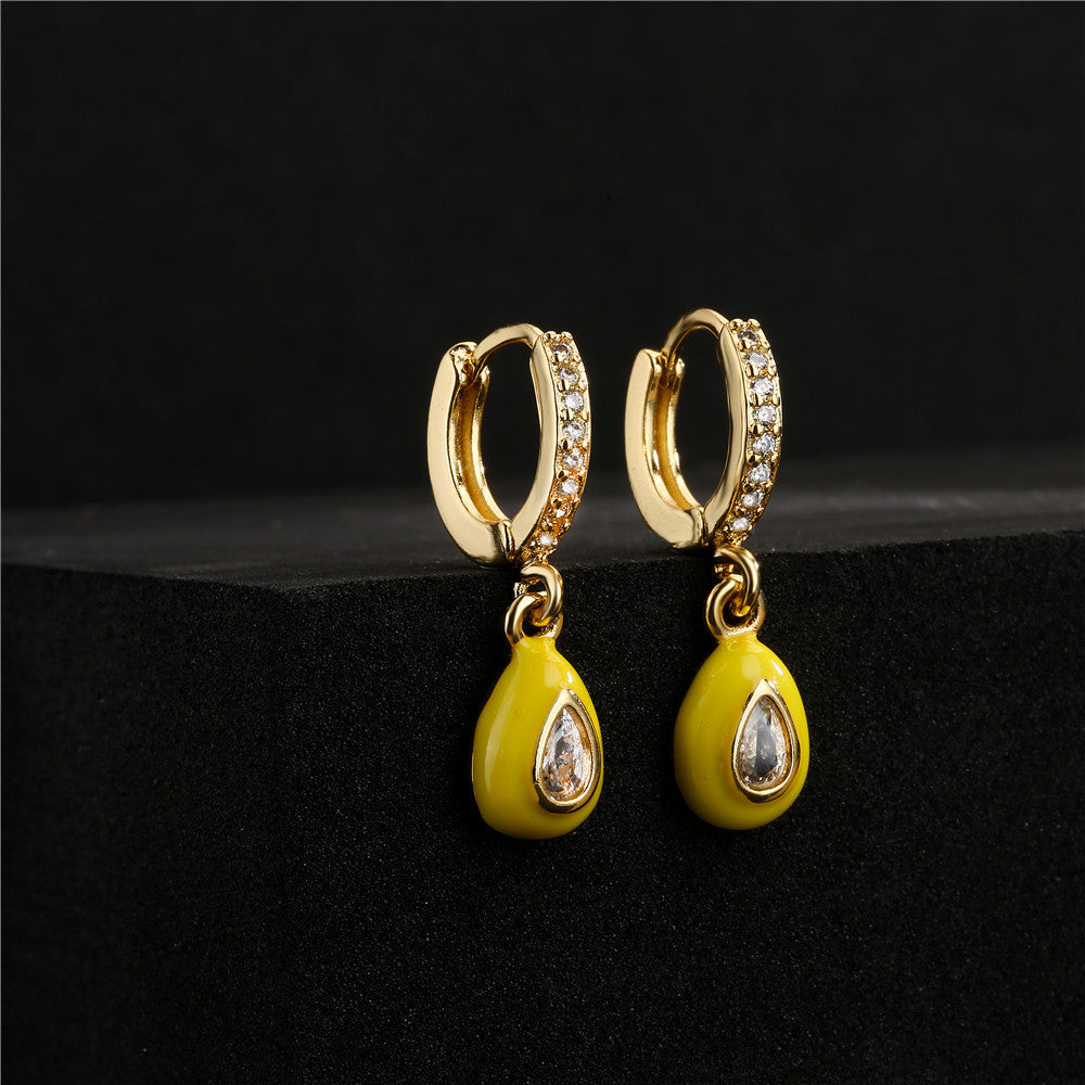 Geometric Teardrop Drip Oil Cubic Zirconia Micro-Inlay Brass 18K Gold Plated Earrings