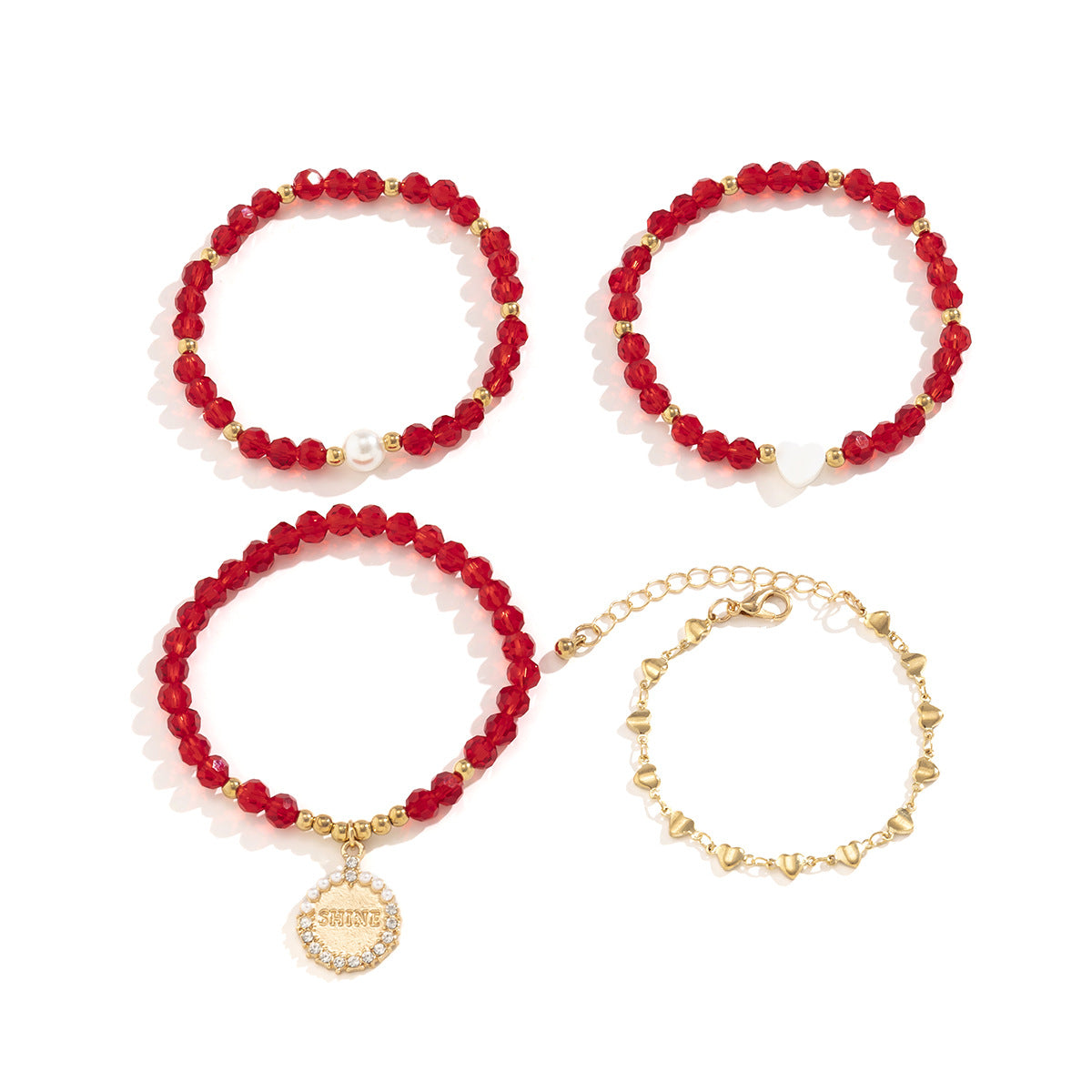 Vintage Minimalist Letter Heart-Shaped Alloy Bracelet with Rhinestone Inlay for Women