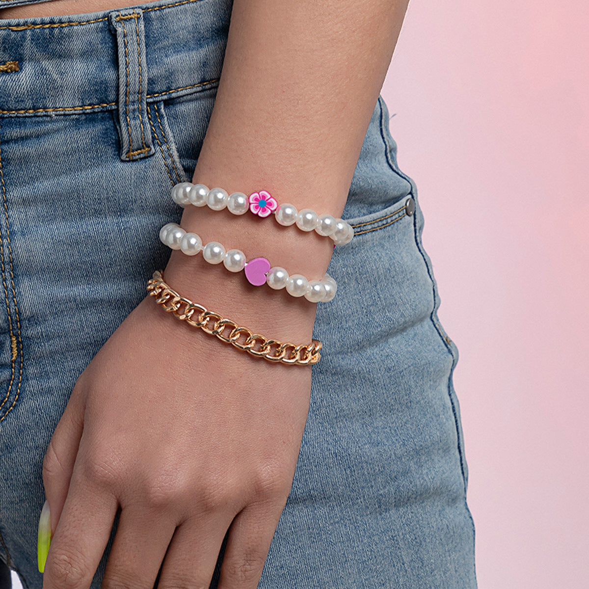 Minimalist Floral Imitation Pearl Woven Bracelet for Women