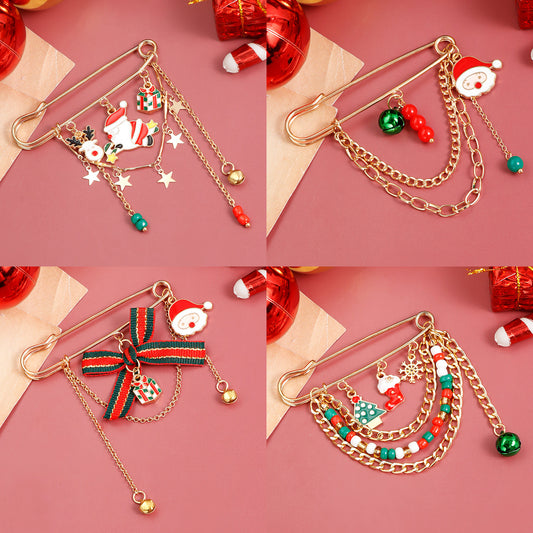 Original Design Geometric Alloy Brooch with Snowflake and Star Motifs for Women Holiday Christmas Decoration Pin