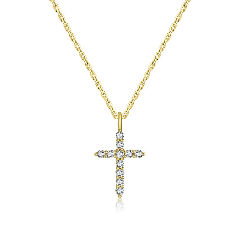 Fashion Commute Style Cross Pendant Necklace in Copper with Gold Plating and Zircon Inlay on O-Chain