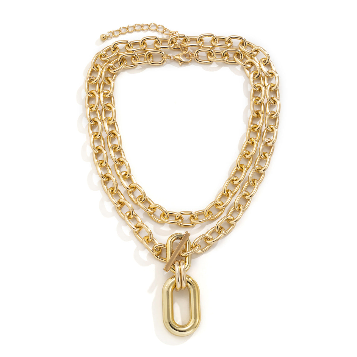 Collana pendente a croce geometrica stile punk da donna con catena multistrato in lega galvanizzata e chiusura OT