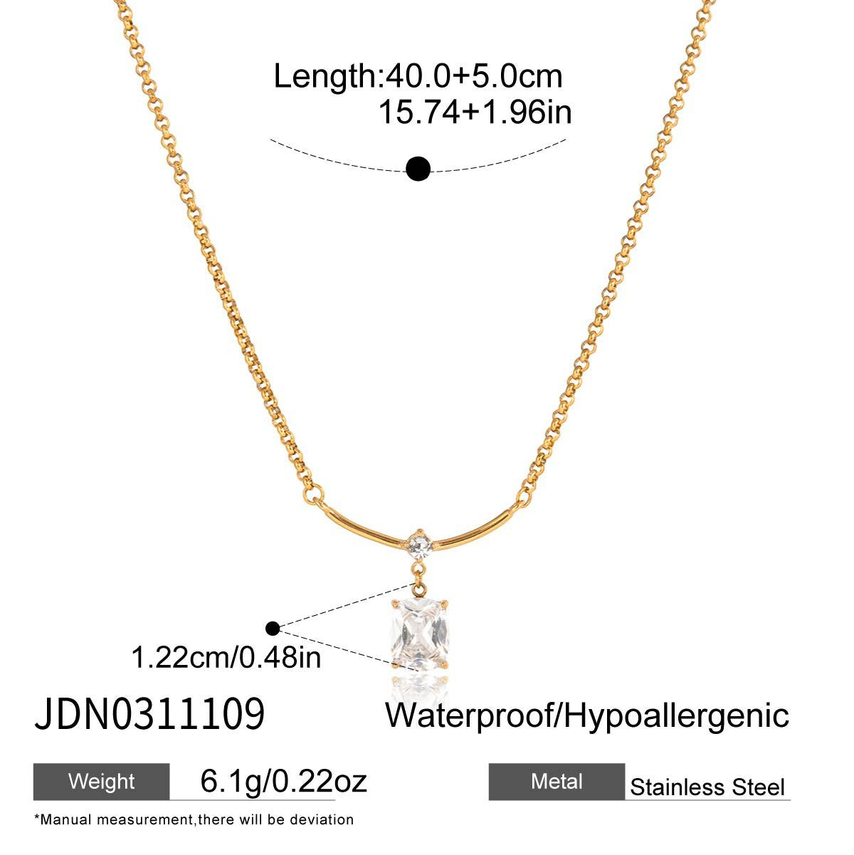 Minimalist Geometric Square Stainless Steel PVD Cubic Zirconia Pendant Necklace for Women