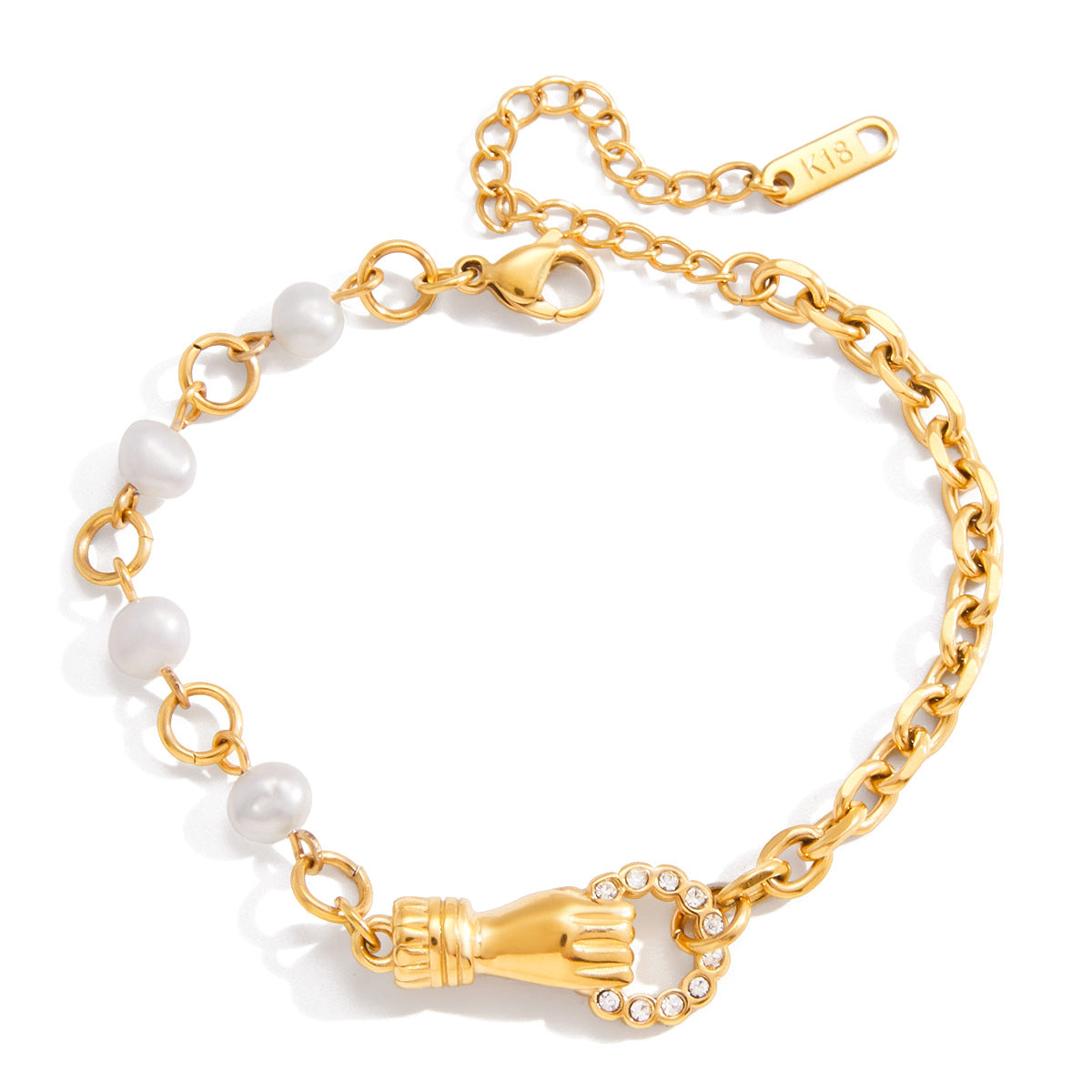 Bracciale da donna in acciaio inossidabile placcato oro 18 carati con motivo geometrico rotondo alla moda