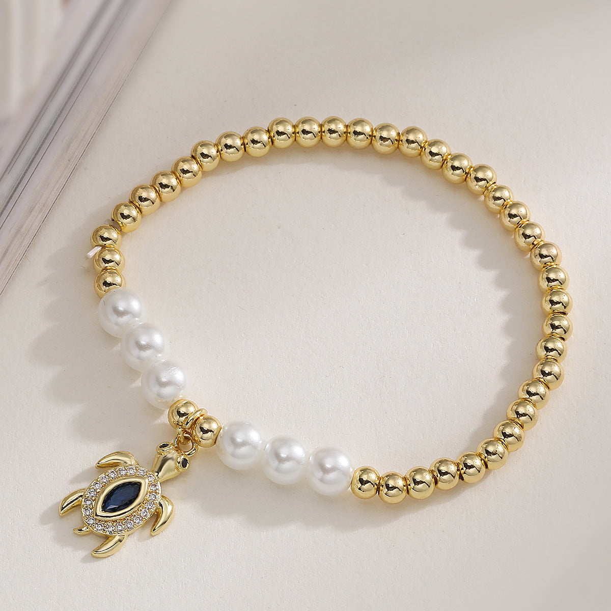 Fashion Beach Style Gold Plated Brass Geometric Turtle Tree Pendant Bracelet with Cubic Zirconia for Women