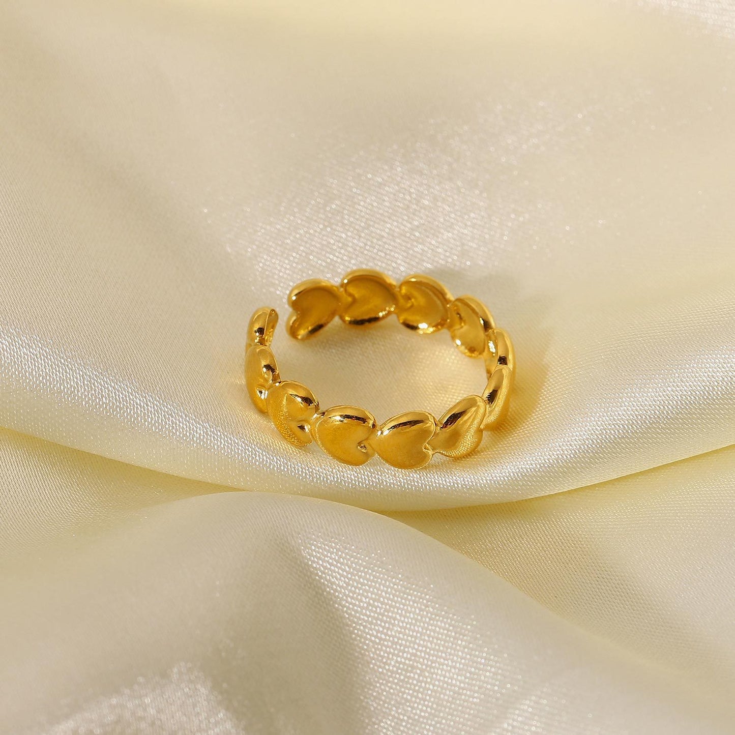 Anello aperto in acciaio inossidabile placcato oro 18 carati con cuore geometrico stile Ins per donna