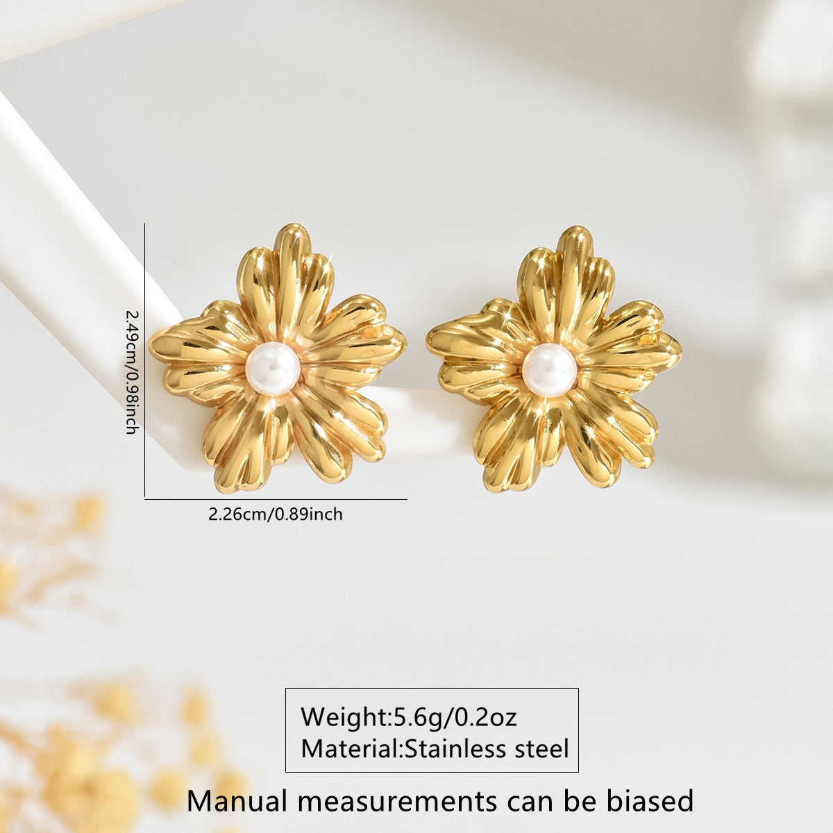 Vintage Elegant Floral Stamped Stainless Steel Earrings with Pearl