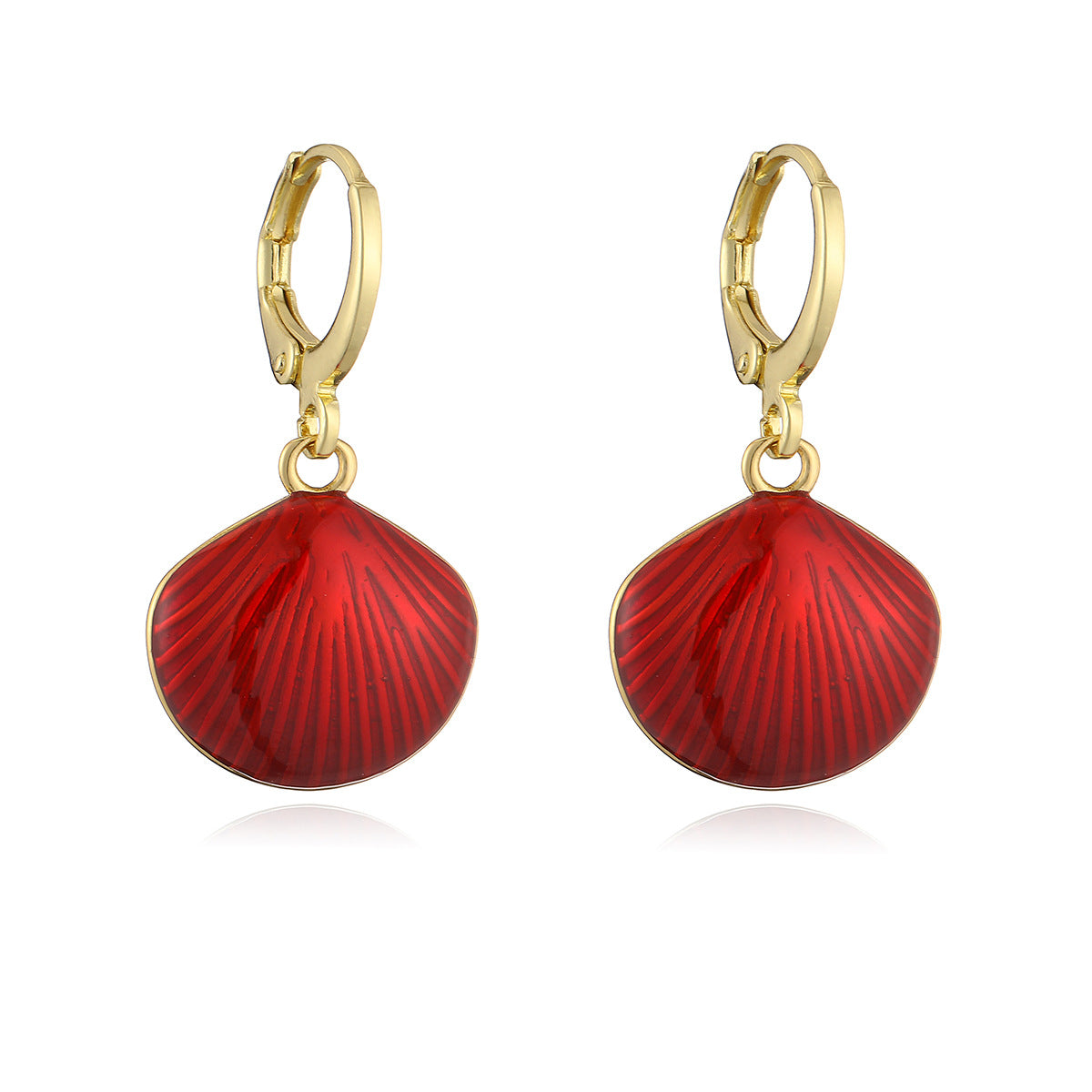 Orecchini da donna geometrici minimalisti a conchiglia irregolare con base in rame, placcatura in oro 18 carati e finitura smaltata