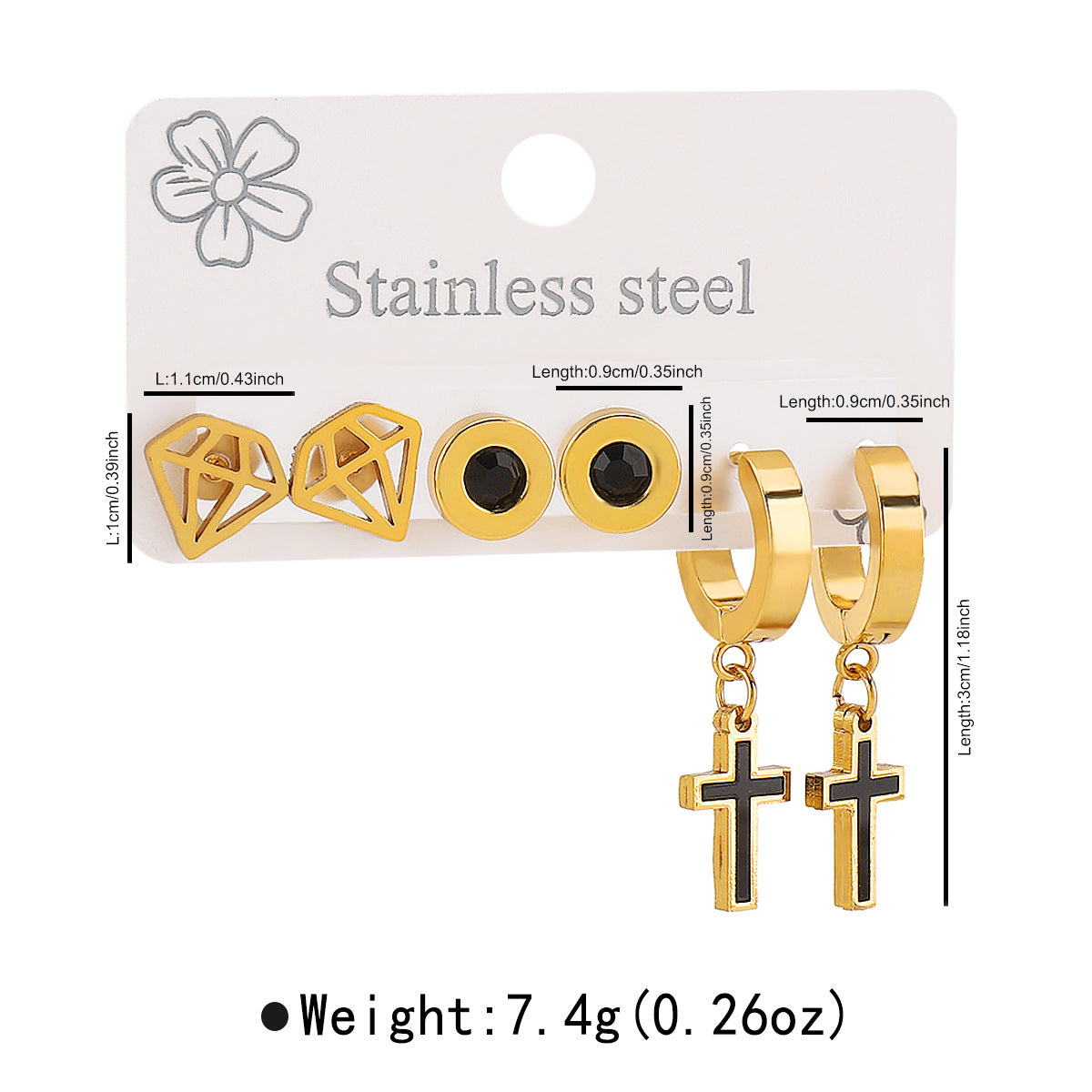 Ethnic Vintage Style Geometric Stainless Steel Earrings Set with Eye Motif and Enamel Finish