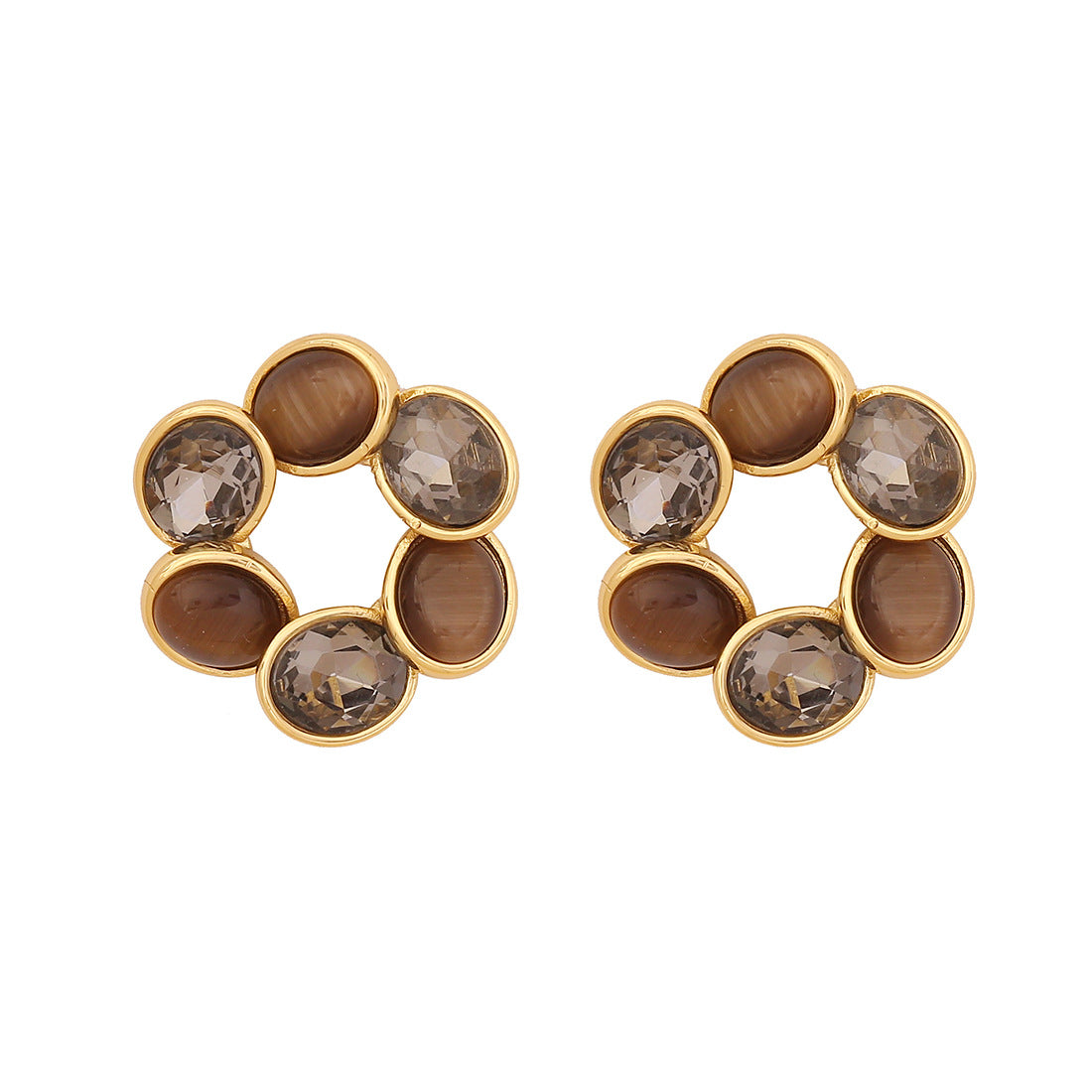 Vintage Geometric Round Cat's Eye Stud Earrings in Stainless Steel with Plating Finish