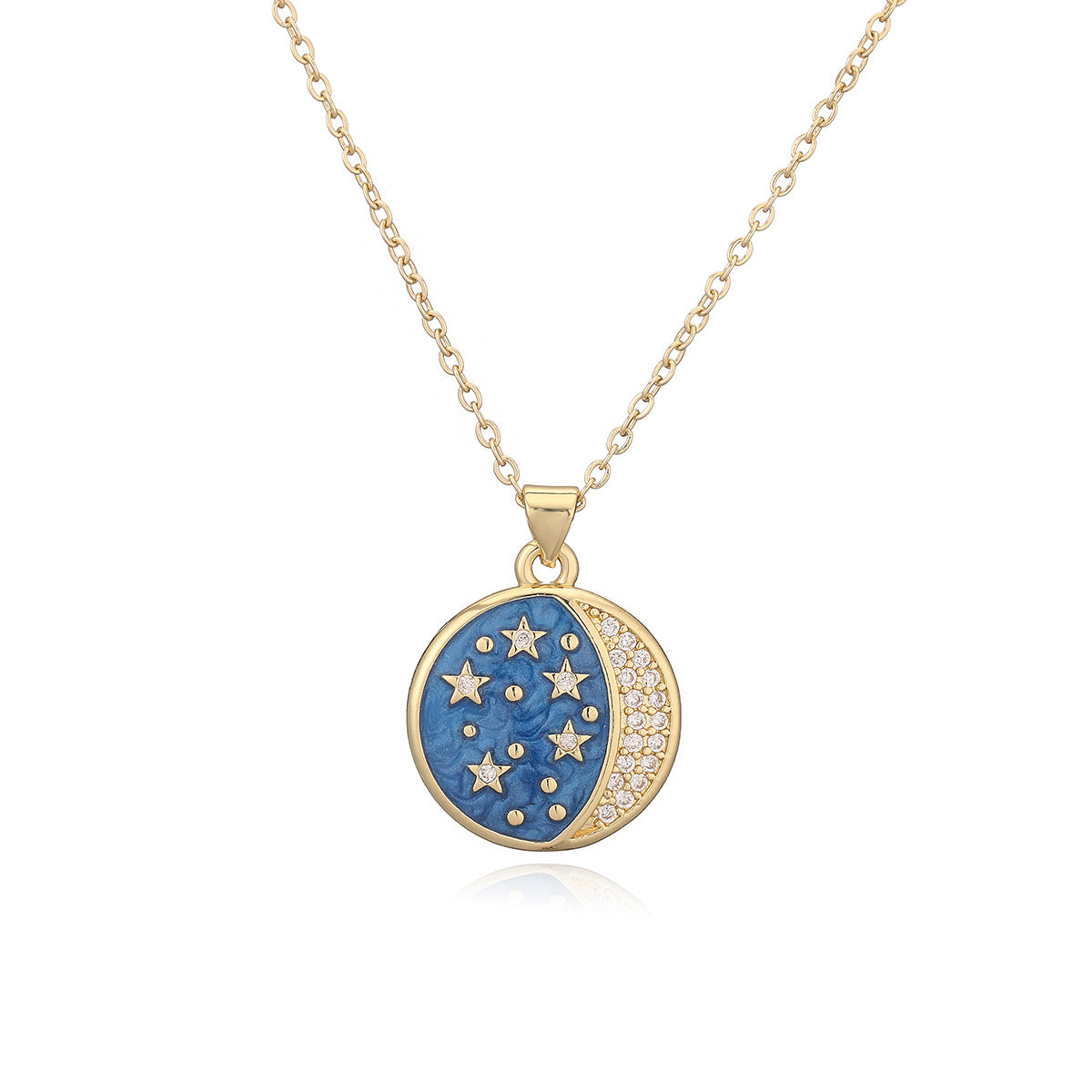 Collana a ciondolo minimalista con sole, luna e stelle in rame con placcatura in oro 18K e finitura smaltata