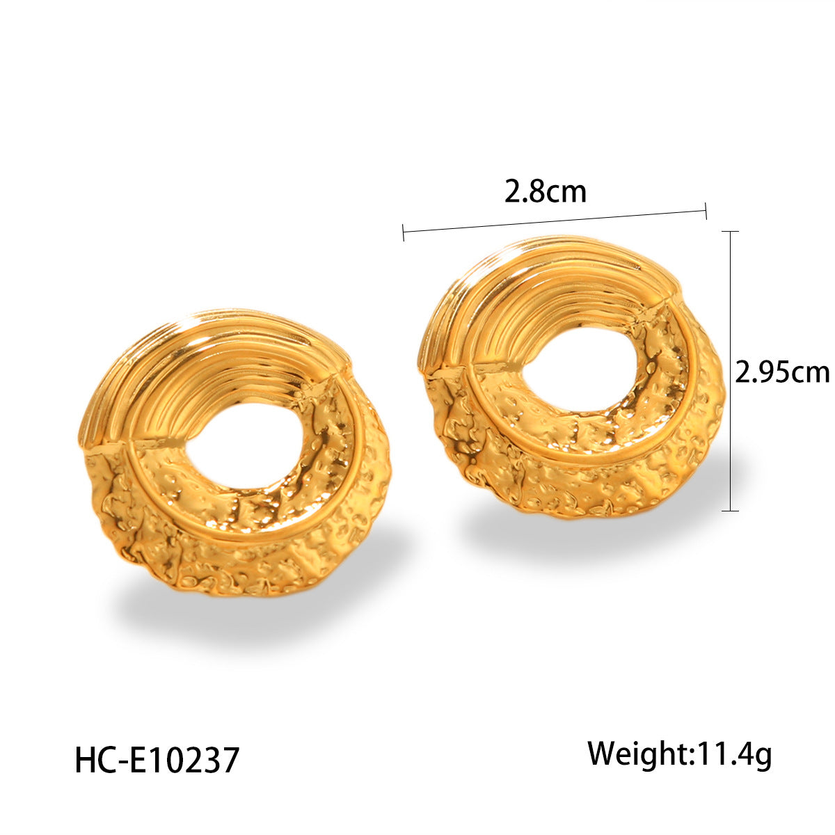 Pendientes de aro huecos geométricos martillados de acero inoxidable bañados en oro de 18 quilates estilo Ins a la moda para mujer