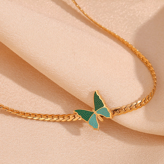Collar de mariposa minimalista para mujer en acero inoxidable con baño de oro de 18 quilates