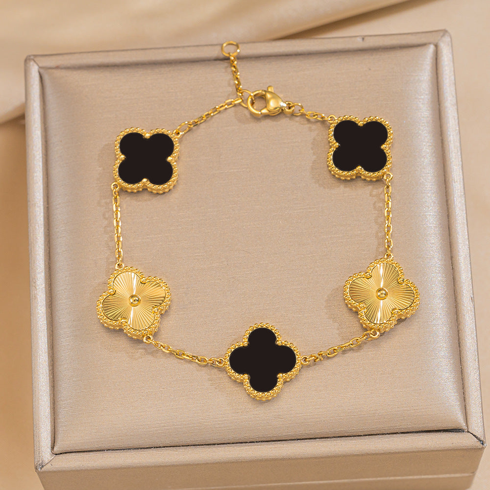 Bracciale Minimalista a Trifoglio in Acciaio Inossidabile Placcato Oro 18K da Donna e Uomo